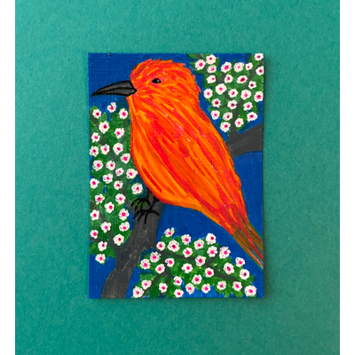 Perched in the Blossoms aceo art card thumbnail 1