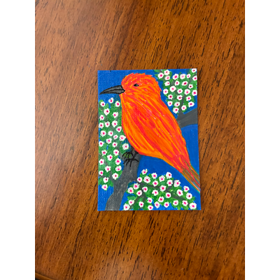 Perched in the Blossoms aceo art card thumbnail 2