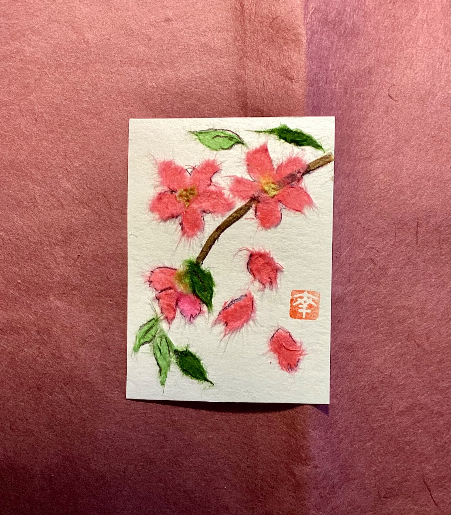Japanese washi art- cherry blossoms sakura #1 aceo art card