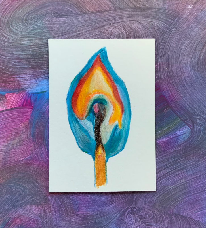 Flame in Blue aceo art card