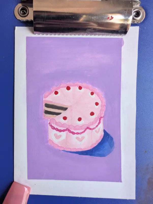 Pink Cake with Cherries on top - 2x3 mini painting aceo art card