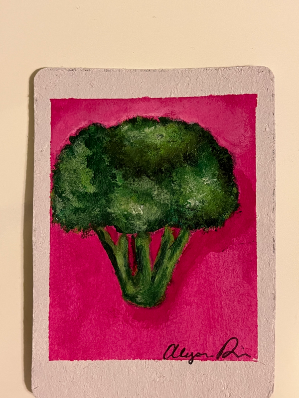 Acrylic broccoli aceo art card