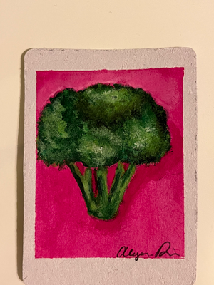 Acrylic broccoli aceo art card thumbnail 1