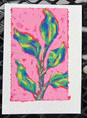Pretty in Pink Plant 1 aceo art card thumbnail 2