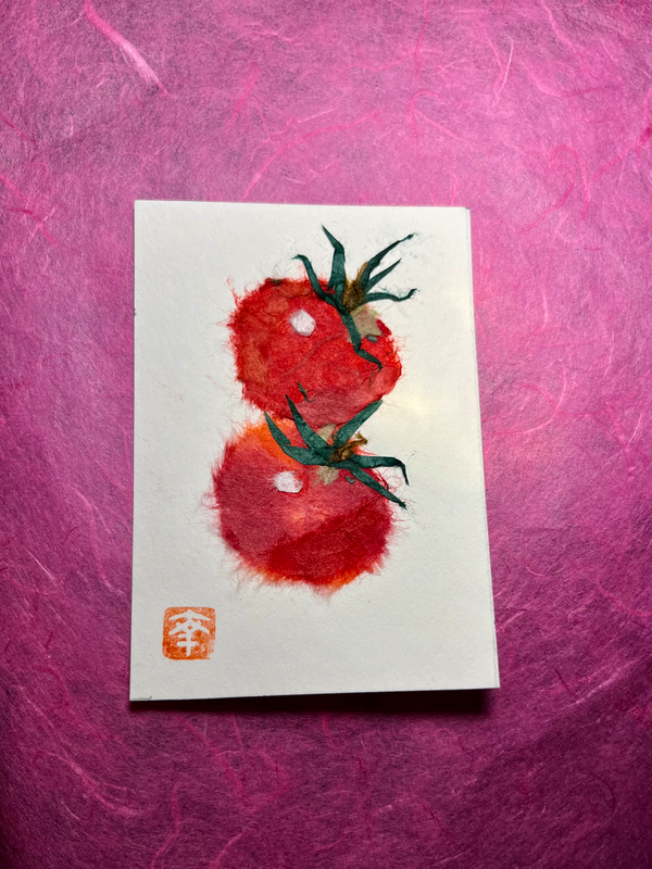 Tomatoes- Japanese Washi art aceo art card