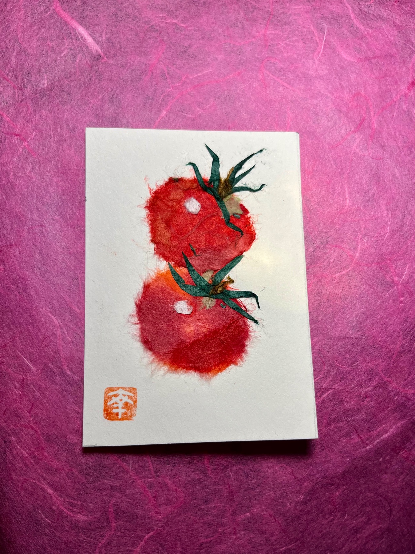 Tomatoes- Japanese Washi art aceo art card