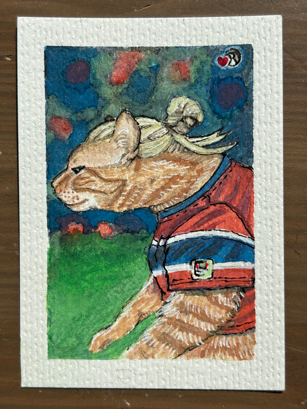 ACEO original, Haaland Cat meme aceo art card