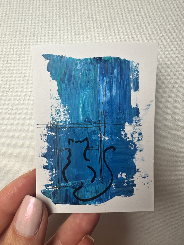 Cat looking out the window aceo art card