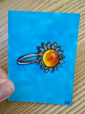 90s Flower Mood Ring aceo art card thumbnail 3
