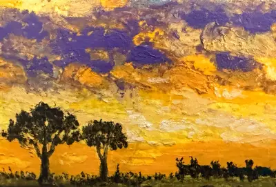 African Sunset - Safari Landscape - Original ACEO - Oil Pastel - Impressionism - OOAK aceo art card thumbnail 3