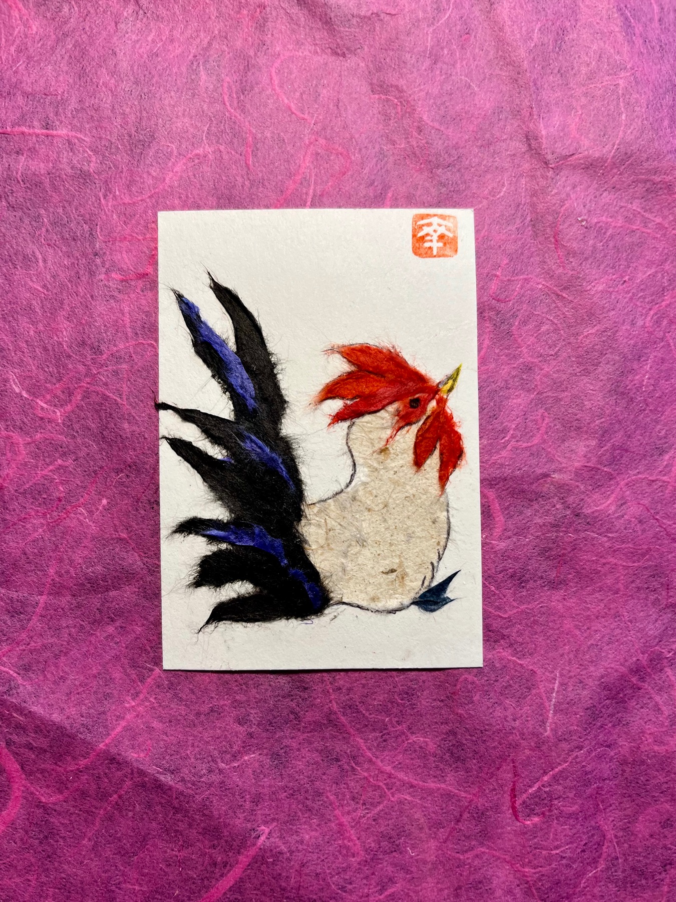 Rooster #1 Japanese Washi art aceo art card