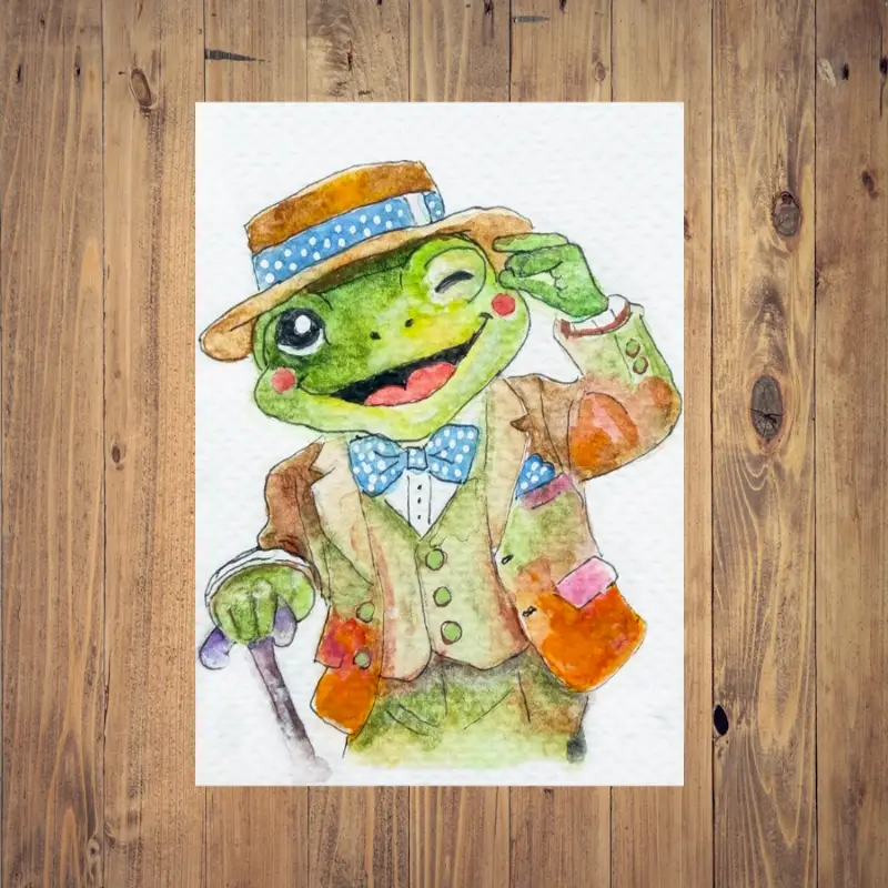 "Dapper Gentleman" ACEO Original Watercolor miniature SRA OOAK anthropomorphic Fine Art by Edie aceo art card