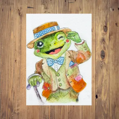 "Dapper Gentleman" ACEO Original Watercolor miniature SRA OOAK anthropomorphic Fine Art by Edie aceo art card thumbnail 1