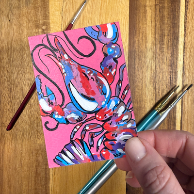 ACEO Original, Crawfish, Seafood, Louisiana, Acrylic, Abstract, By Lark Watercolor and Art aceo art card thumbnail 4