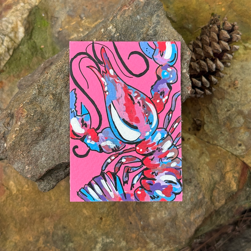 ACEO Original, Crawfish, Seafood, Louisiana, Acrylic, Abstract, By Lark Watercolor and Art aceo art card