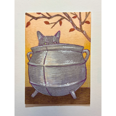 Caldron Cat aceo art card thumbnail 1