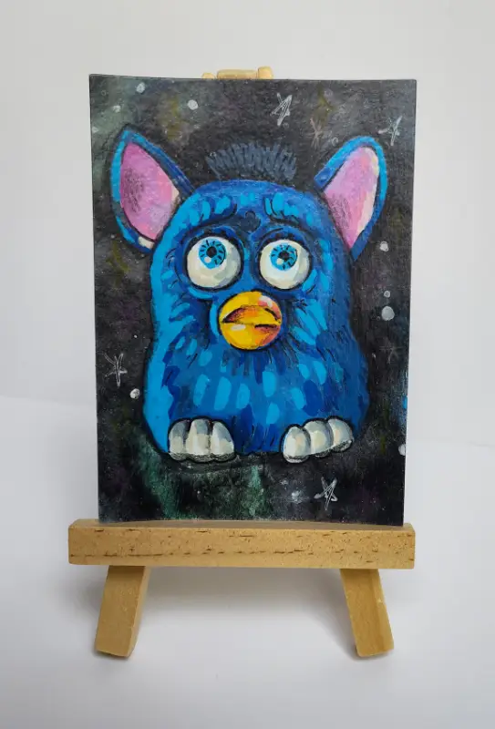 Blue Furby aceo art card