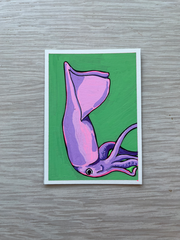 Deep Sea Squid aceo art card