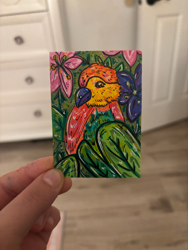Parrot in the Trees aceo art card
