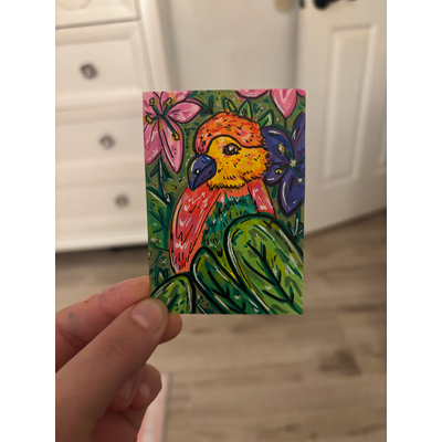 Parrot in the Trees aceo art card thumbnail 1