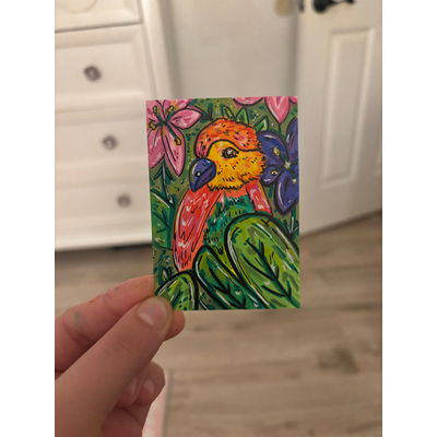 Parrot in the Trees aceo art card thumbnail 3