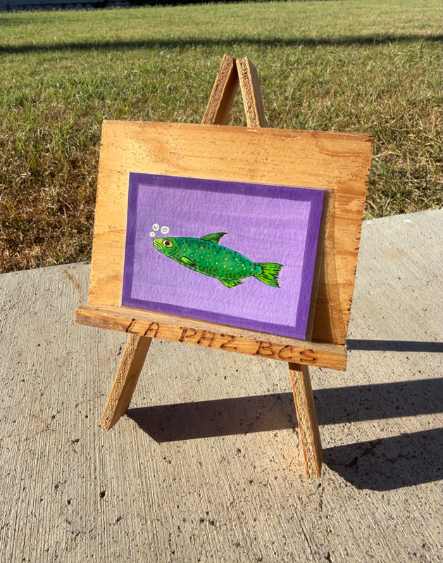 Green Fish aceo art card