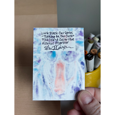 Turning on the Cute (Little Black Cat Series) aceo art card thumbnail 2