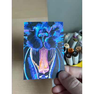 Turning on the Cute (Little Black Cat Series) aceo art card thumbnail 1