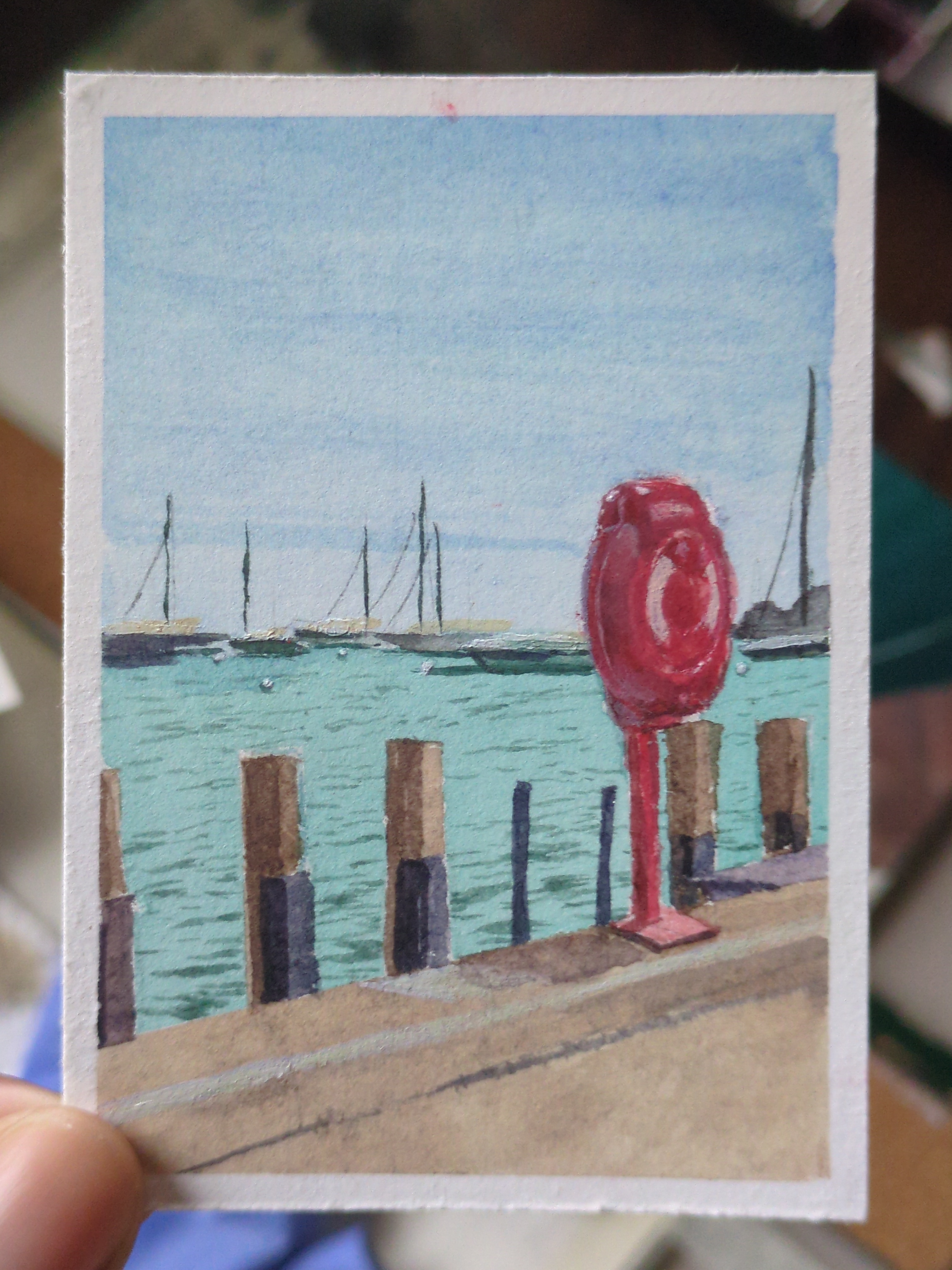 "Concrete Beach" On the Lake #5 ACEO Original aceo art card