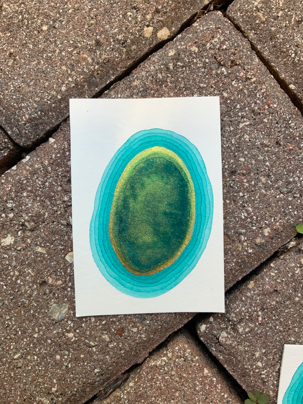 Original Watercolor drawing “Golden Lake” aceo art card