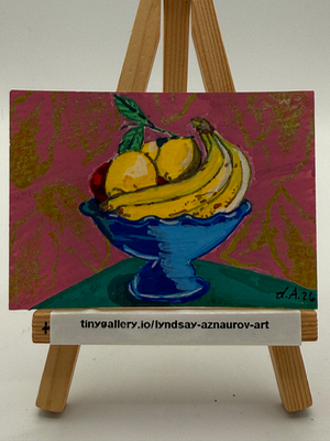 Fruit Bowl with Wallpaper Original ACEO by Lyndsay Aznaurov aceo art card thumbnail 2