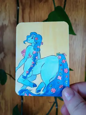 Blue Centaur with Flowers - Original ACEO card signed aceo art card thumbnail 1