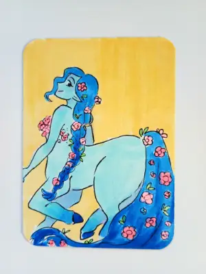 Blue Centaur with Flowers - Original ACEO card signed aceo art card thumbnail 2