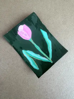 Pink tulip aceo art card thumbnail 2