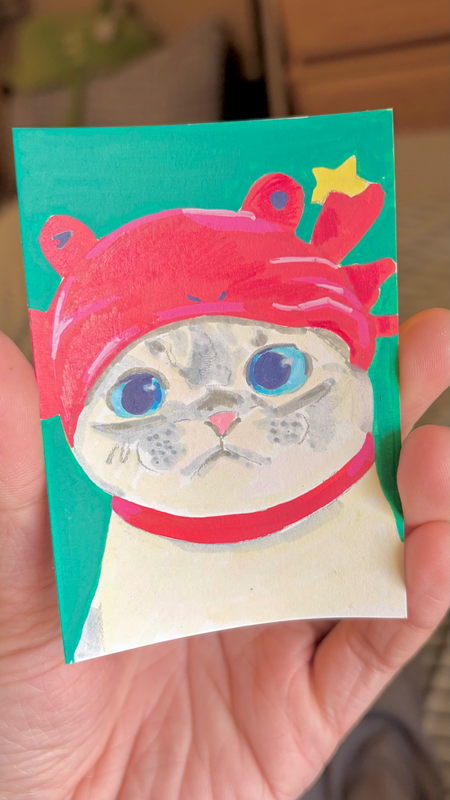Crab Hat Adorable Cat | Random Cat Series aceo art card