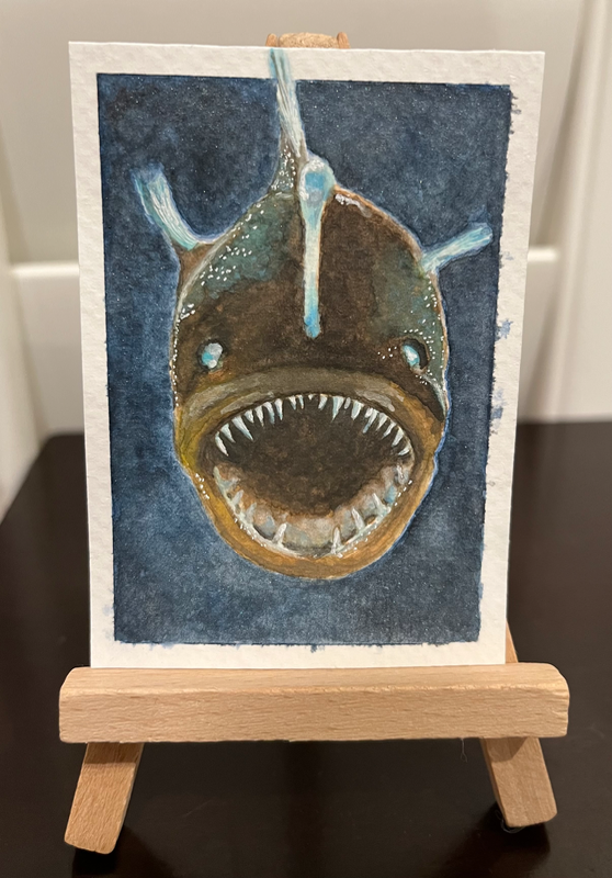 Anglerfish: Dark Sea Creatures Series #3 aceo art card