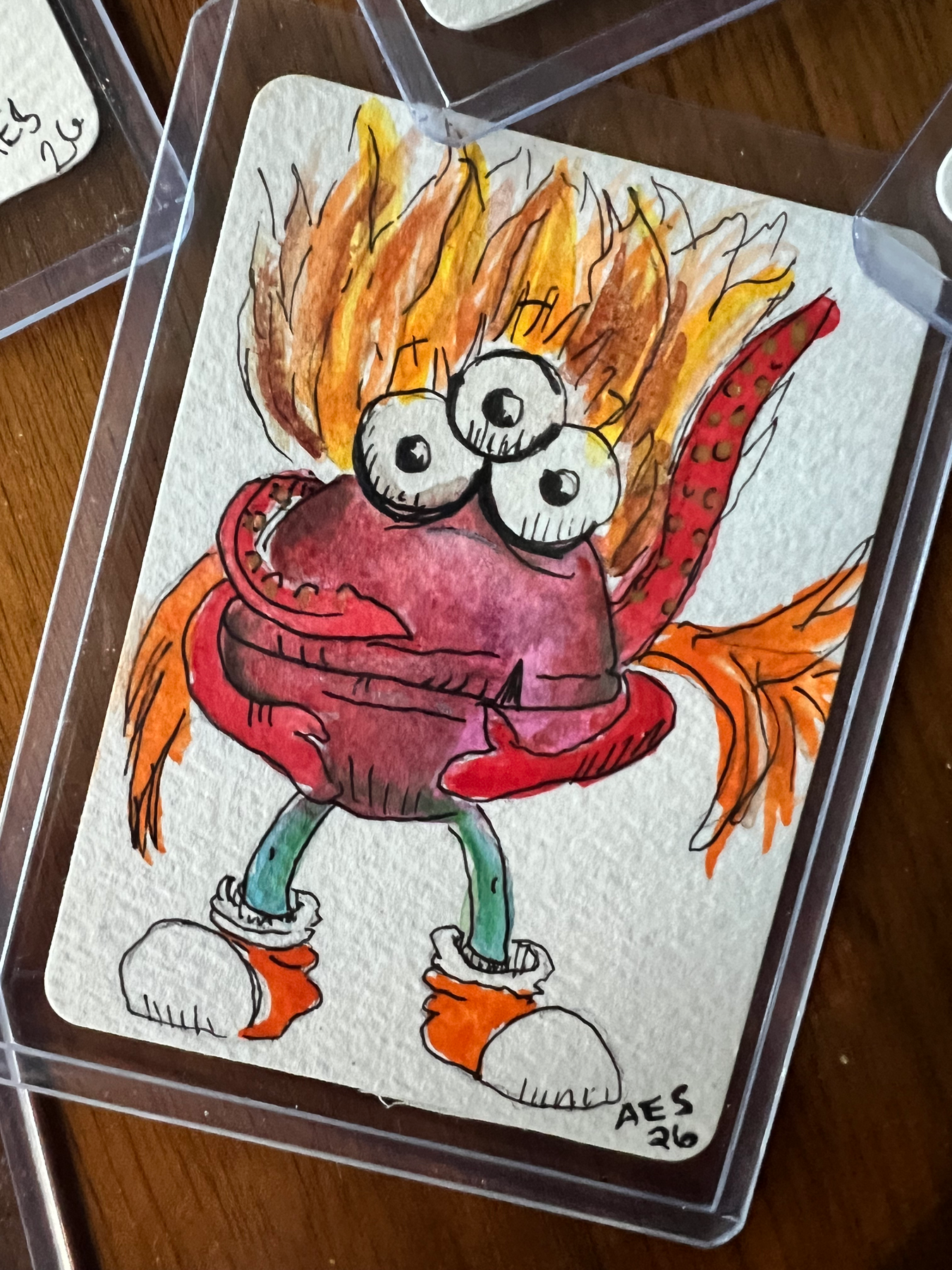 Red and Blue Monster aceo art card