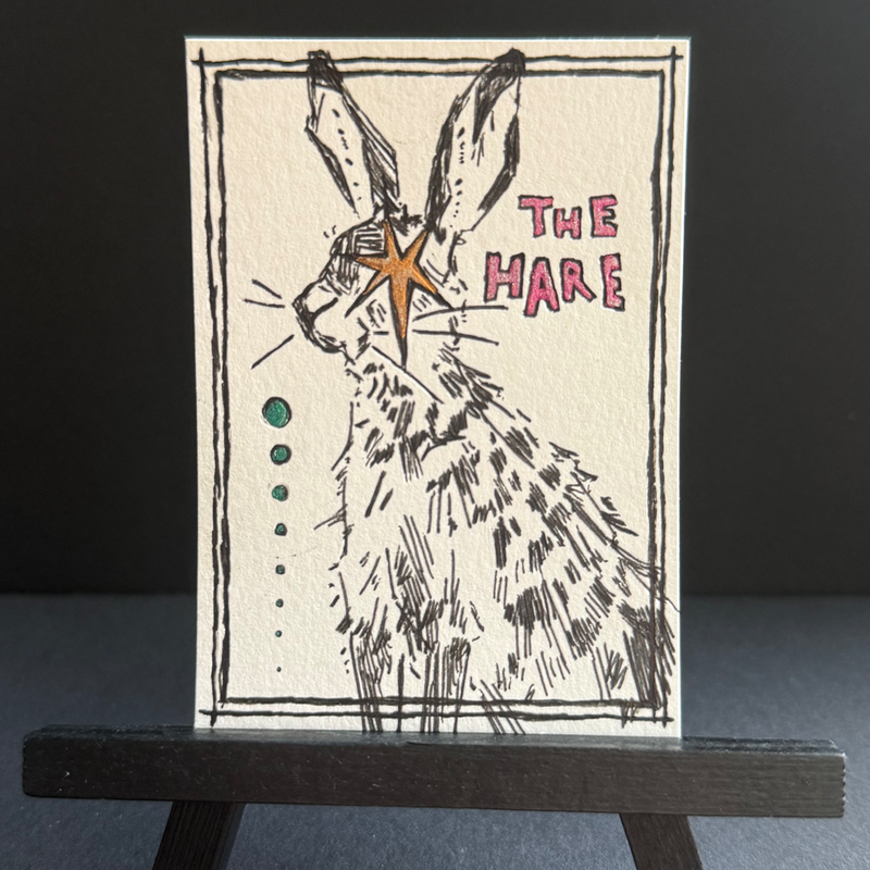 the hare (holographic/colorshift accents) aceo art card