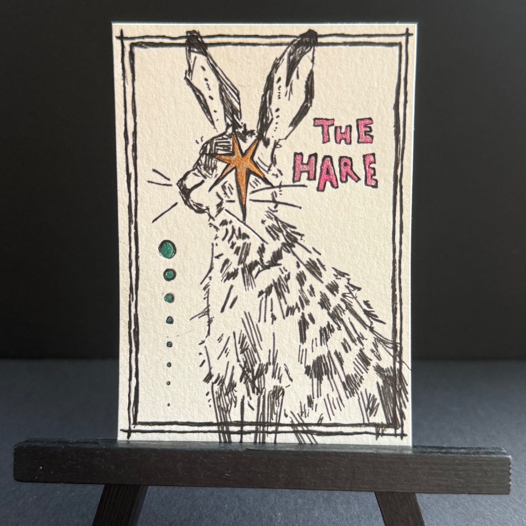 the hare (holographic/colorshift accents) aceo art card