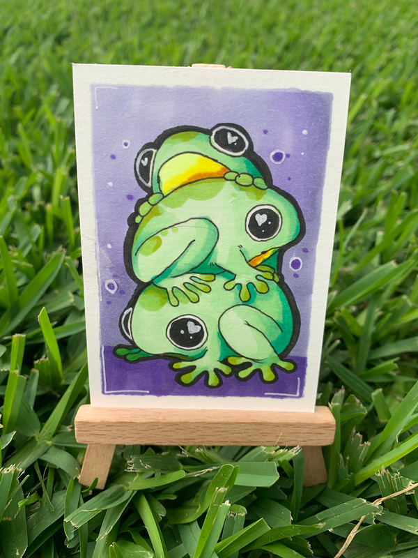 Frog Pile aceo art card