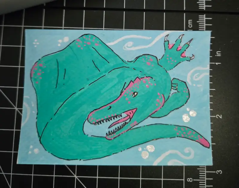 Spinosaurus Looking for a Meal aceo art card