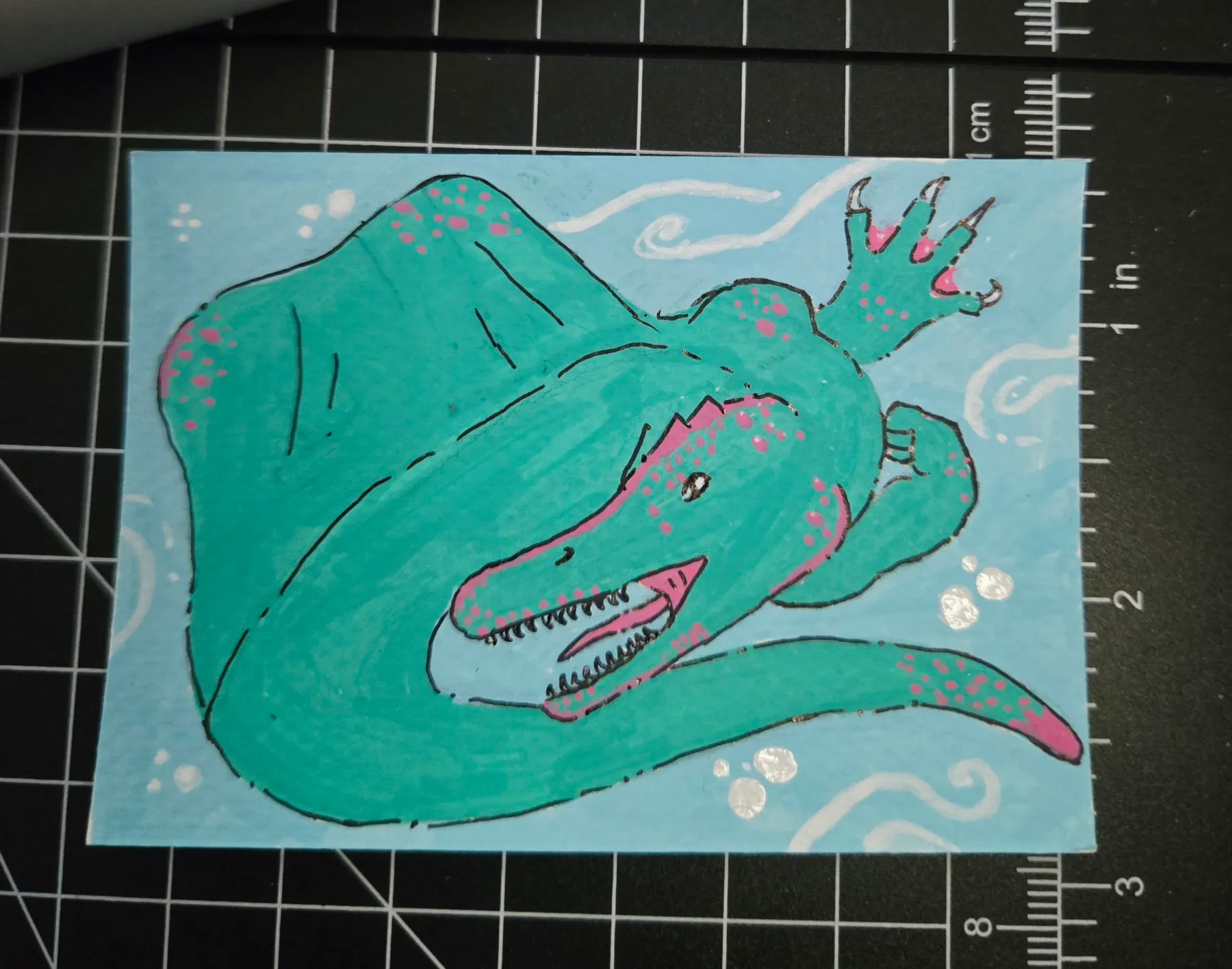 Spinosaurus Looking for a Meal aceo art card