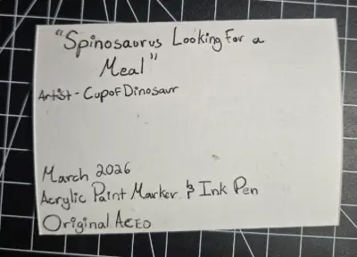 Spinosaurus Looking for a Meal aceo art card thumbnail 2