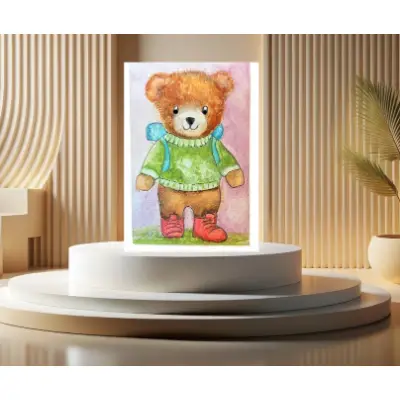 "Ready For An Outing" ACEO Fine Art by Edie OOAK SRA original watercolor anthropomorphic hiker aceo art card thumbnail 2