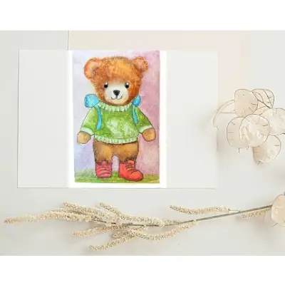 "Ready For An Outing" ACEO Fine Art by Edie OOAK SRA original watercolor anthropomorphic hiker aceo art card thumbnail 1