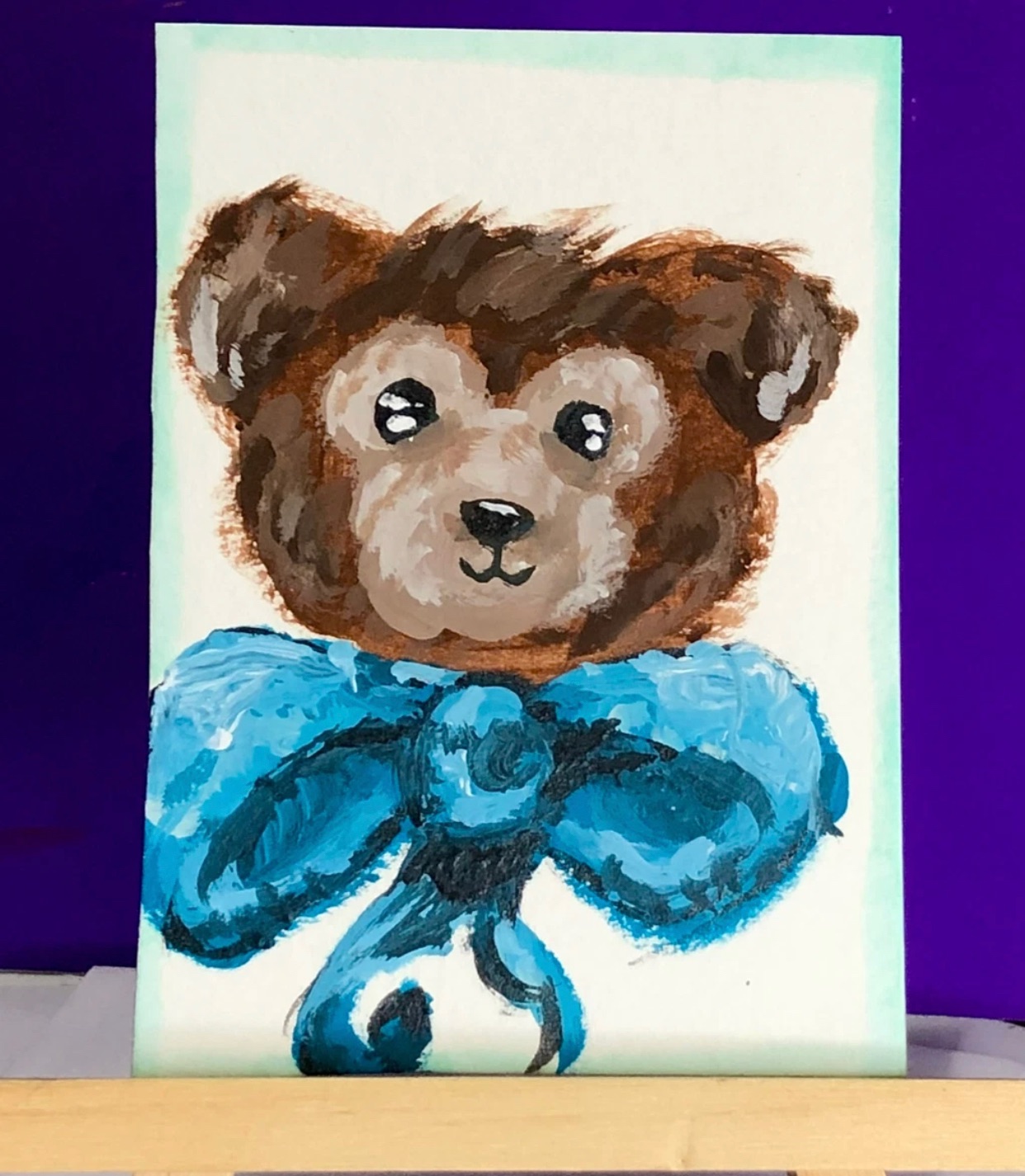 Teddy Bear Bow Ribbon Cartoon Painting Illustration Woodland Animal aceo art card
