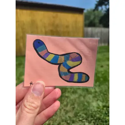 Gummy Worm aceo art card thumbnail 1