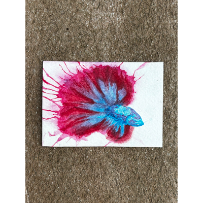 Abstract Red/Blue Fighter Beta Fish Surrealism aceo art card thumbnail 2