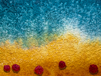 Beach with Umbrellas aceo art card thumbnail 2