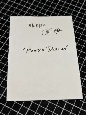 "Mamma Discus" Blue/Red/Black Mother Discus & Her Baby Fish aceo art card thumbnail 2